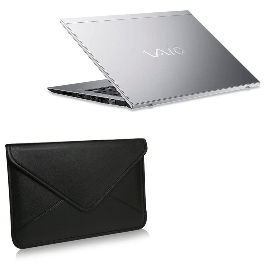 BoxWave Case Compatible with VAIO SX-14 (VJS145X) (Case Elite Leather Messenger Pouch, Synthetic Leather Cover Case Envelope Design for VAIO SX-14 (VJS145X) - Jet Black