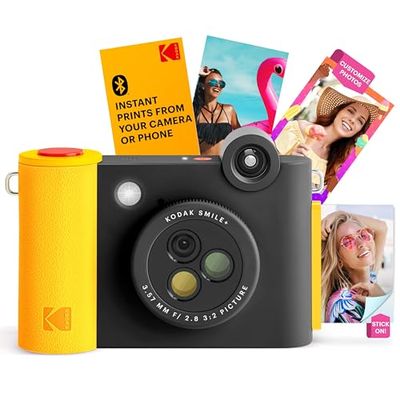 Kodak Smile+ 2-in-1 Digital Instant Print Camera & Wireless Bluetooth Photo Printer - 10MP, Special-Effect Rotating Lens, Zink 2x3 Sticky-Back Photos, Print via Fun App from Smart Devices - Black