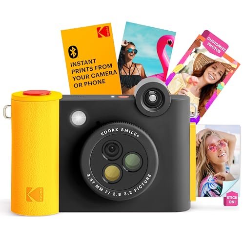 Kodak Smile+ 2-in-1 Digital Instant Print Camera & Wireless Bluetooth Photo Printer - 10MP, Special-Effect Rotating Lens, Zink 2x3 Sticky-Back Photos, Print via Fun App from Smart Devices - Black