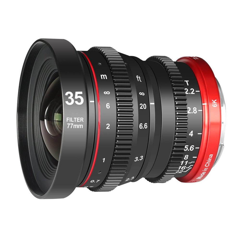 Meike 35mm T2.2 Large Aperture Manual Focus Low Distortion APS-C S35 Format 6K Mini Prime Cine Lens Compatible with Canon RF Mount Cameras EOS R RP R5 R6 R7 R10 R50 C70 Komodo