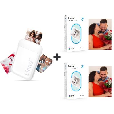 Liene 2x3 Photo Printer, Mini Instant Portable Photo Printer Bundle w/ 105 Zink Adhesive Paper, Bluetooth 5.0, Compatible w/iOS & Android, Small Picture Printer for iPhone, Smartphone, White