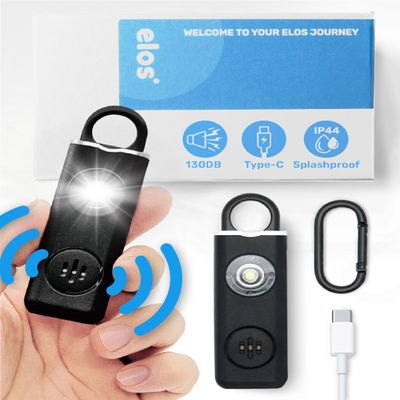 Elos Personal Alarm Keychain for Women & for Seniors Pull pin, LED Light, 130db Siren, Hand held Safety Alarms, Pocket Alarm Protection for Emergency (Smoky Black)