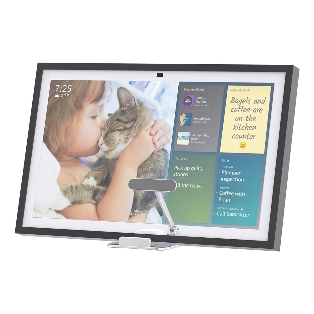 Almoz Echo Show 15 Stand Aluminum, Tilt Stand for Echo Show 15 All Gen and Echo Show 21, with Storage Tray, Compact Size, Durable and Stable (Silver)