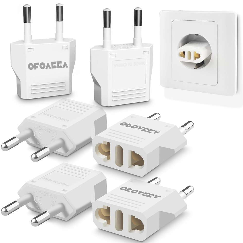 European plug adapter, OFOAEEA 6 Pack US to Europe Plug Adapter, Adapter for Europe Plug, Type C/F Plug Adapter, America to Europe EU Spain Germany Israel France Italy
