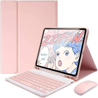 QIYIBOCASE Keyboard Case with Mouse for iPad Air 11-inch M3 (2025) / M2 (2024), iPad Air 5th/4th Generation, Candy Slim Detachable Magnetic Keyboard Mouse with Pencil Holder (Pink)