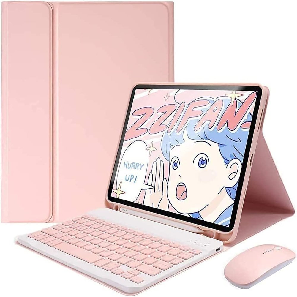 QIYIBOCASE Keyboard Case with Mouse for iPad Air 11-inch M3 (2025) / M2 (2024), iPad Air 5th/4th Generation, Candy Slim Detachable Magnetic Keyboard Mouse with Pencil Holder (Pink)