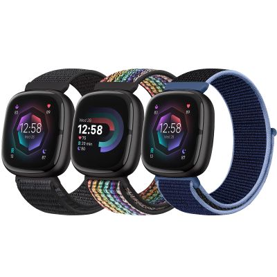 Bcuckood Nylon Loop Compatible with Fitbit Sense 2/Fitbit Sense/Fitbit Versa 4/Fitbit Versa 3 Bands, Women Men Soft Nylon Adjustable Breathable Strap Solo Loop Replacement Wristband