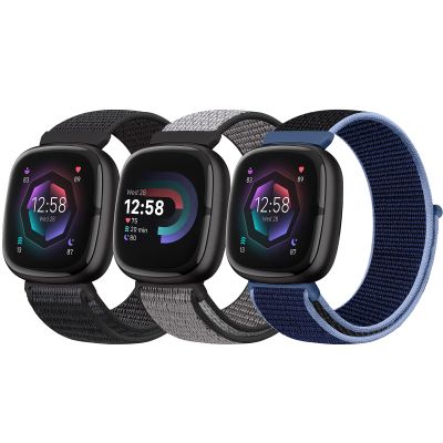 Bcuckood Nylon Loop Compatible with Fitbit Sense 2/Fitbit Sense/4/3 Bands, Women Men Soft Adjustable Breathable Strap Solo Loop Replacement Wristband