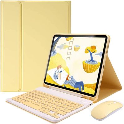 QIYIBOCASE Keyboard Case with Mouse for iPad Air 11-inch M3 (2025) / M2 (2024), iPad Air 5th/4th Generation, Candy Slim Detachable Magnetic Keyboard Mouse with Pencil Holder (Yellow)