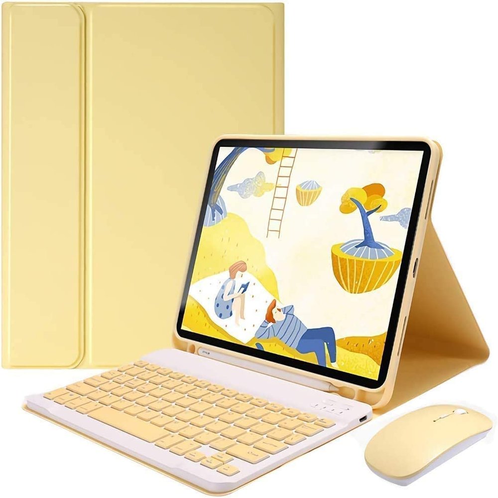 QIYIBOCASE Keyboard Case with Mouse for iPad Air 11-inch M3 (2025) / M2 (2024), iPad Air 5th/4th Generation, Candy Slim Detachable Magnetic Keyboard Mouse with Pencil Holder (Yellow)