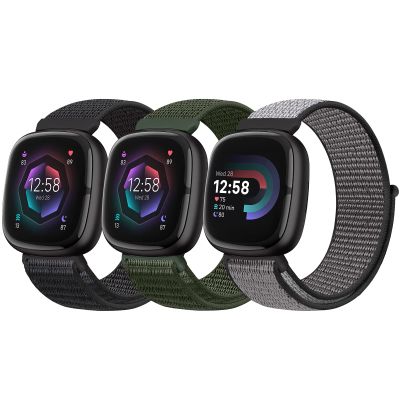 Bcuckood Nylon Loop Compatible with Fitbit Sense 2/Fitbit Sense/Fitbit Versa 4/Fitbit Versa 3 Bands, Women Men Soft Nylon Adjustable Breathable Strap Solo Loop Replacement Wristband