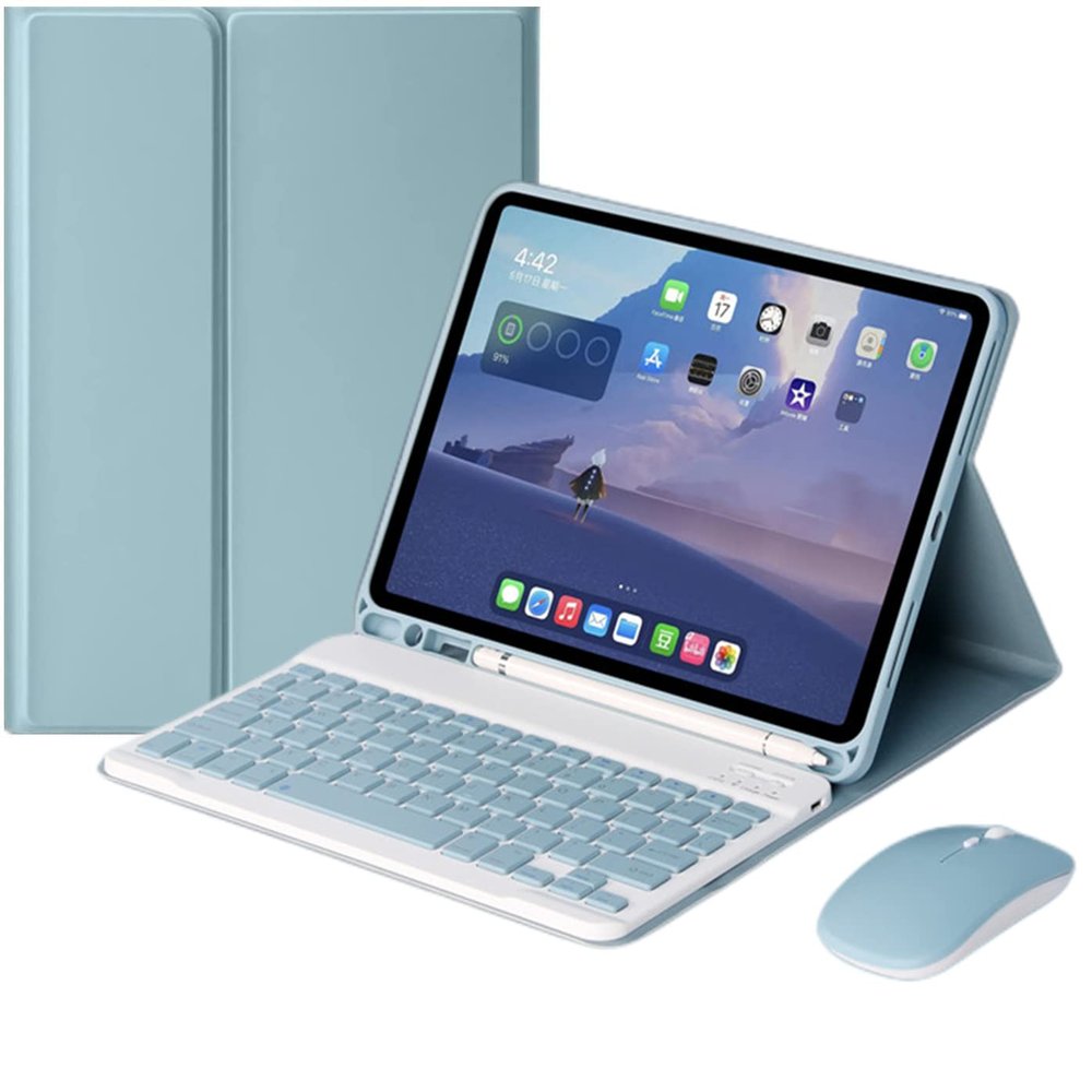 QIYIBOCASE Keyboard Case for iPad Air 13 inch(M3/M2-2025/2024)/Pro 12.9 6th/5th/4th/3rd Gen with Mouse, Slim Lightweight Detachable Magnetic Keyboard with Pencil Holder, (Blue)