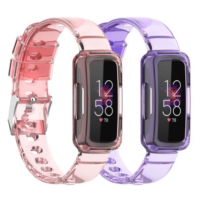 2 PACK Bands Compatible for Fitbit Inspire 3 Replacement Bands with Case Shockproof Rugged Band Strap with Protective Bumper Case Men Women (pink+purple)