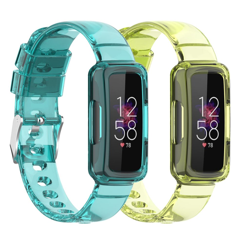 2 PACK Bands Compatible for Fitbit Inspire 3 Replacement Bands with Case Shockproof Rugged Band Strap with Protective Bumper Case Men Women (yellow+blue)