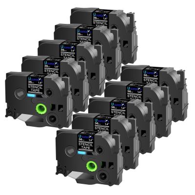 USUPERINK 10PK Compatible for Brother P-Touch Stencil Tape ST161 STe161 ST-161 STe-161 1.4" x 9.8 feet (36mm x 3m) Black on Clear Non-Adhesive Stamp Etching Label for PT-P900W PT-P950NW Label Maker