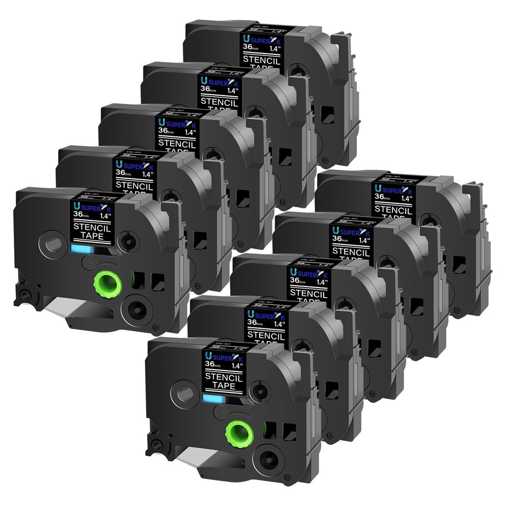USUPERINK 10PK Compatible for Brother P-Touch Stencil Tape ST161 STe161 ST-161 STe-161 1.4" x 9.8 feet (36mm x 3m) Black on Clear Non-Adhesive Stamp Etching Label for PT-P900W PT-P950NW Label Maker