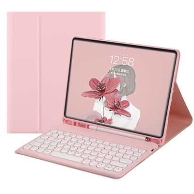 QYiiD Keyboard Case for iPad mini 6 2021 (8.3 Inch), Soft TPU Back Cover with Pencil Holder & Magnetically Detachable Wireless Round Keys Keyboard for iPad mini 6th Generation, Pink