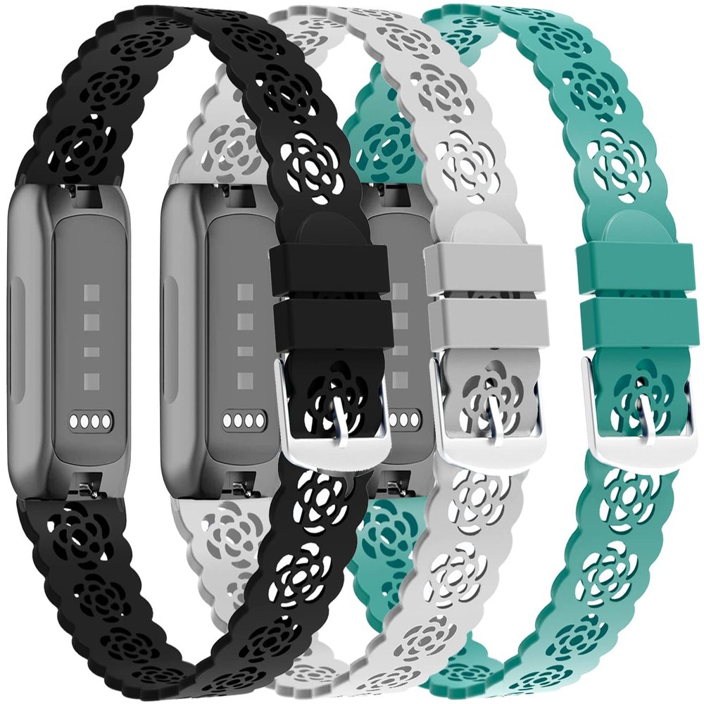 3-Pack Slim Silicone Bands Compatible with Fitbit Inspire 3/Inspire 2/Inspire HR/Inspire, Lace Silicone Narrow Thin Rose Hollowed-out Sports Replacement Strap Wristband, 305