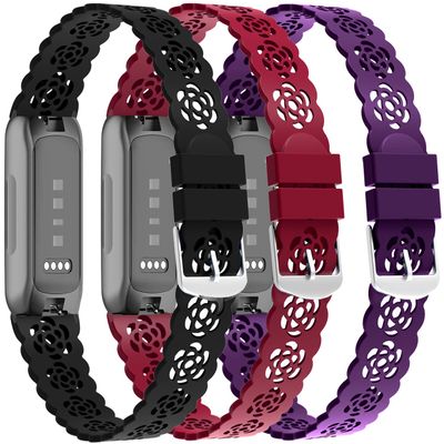 3-Pack Slim Silicone Bands Compatible with Fitbit Inspire 3/Inspire 2/Inspire HR/Inspire, Lace Silicone Narrow Thin Rose Hollowed-out Sports Replacement Strap Wristband, 306