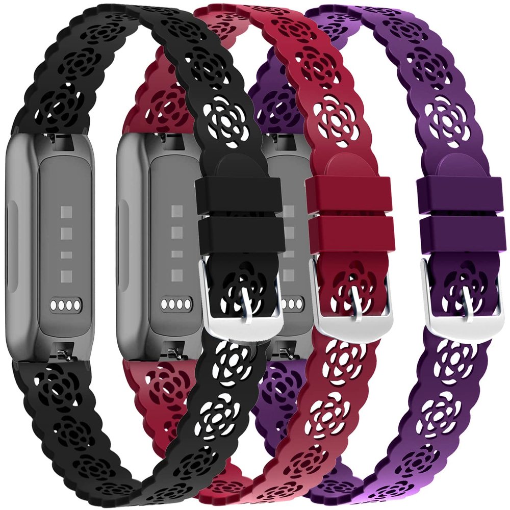 3-Pack Slim Silicone Bands Compatible with Fitbit Inspire 3/Inspire 2/Inspire HR/Inspire, Lace Silicone Narrow Thin Rose Hollowed-out Sports Replacement Strap Wristband, 306