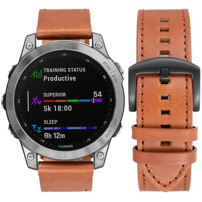 Quickfit Watch Band for Garmin Fenix 8 51mm/Fenix 7X/Fenix 6X/Fenix 5X Watch Band,26mm Genuine Leather Replacement Watch Band for Garmin Fenix 6X Pro/5X Plus/Tactix Delta/Fenix 3/Enduro(Brown)