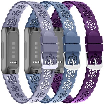 3-Pack Slim Silicone Bands Compatible with Fitbit Inspire 3/Inspire 2/Inspire HR/Inspire, Lace Silicone Narrow Thin Rose Hollowed-out Sports Replacement Strap Wristband, 302