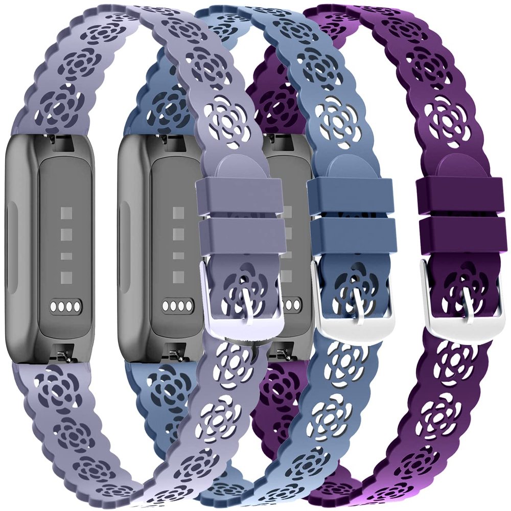 3-Pack Slim Silicone Bands Compatible with Fitbit Inspire 3/Inspire 2/Inspire HR/Inspire, Lace Silicone Narrow Thin Rose Hollowed-out Sports Replacement Strap Wristband, 302