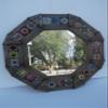 22" PUNCHED TIN MIRROR octagonal mixed talavera tiles mexican folk art view 1