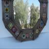22" PUNCHED TIN MIRROR octagonal mixed talavera tiles mexican folk art view 3