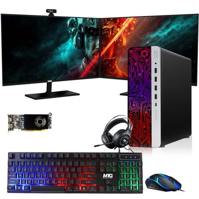 HP G3 Gaming Desktop PC, Intel Core i5 4th Gen, RX 550 Graphics, 16GB RAM, 1TB SSD, MTG New 27 Inch Dual Monitor, RGB Keyboard Mouse, Headphone, Webcam, Windows 11 (Renewed)
