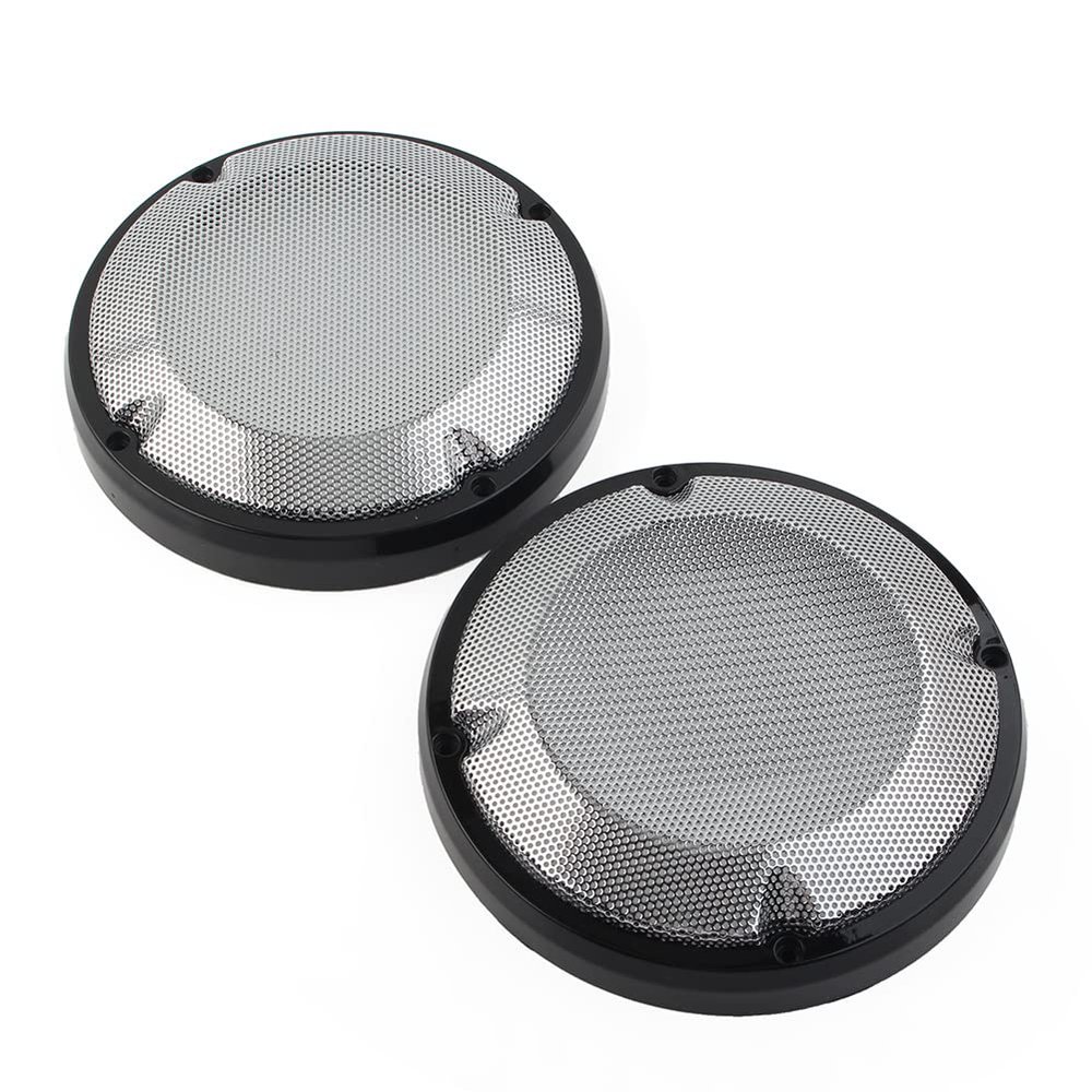 FSFY Motorcycle 6.5" Saddlebag Lid Speaker Grill Cover,Mesh Speaker Grille Cover Trim With Screws for Harley Touring Electra Glibe 83-20,Black & Chrome