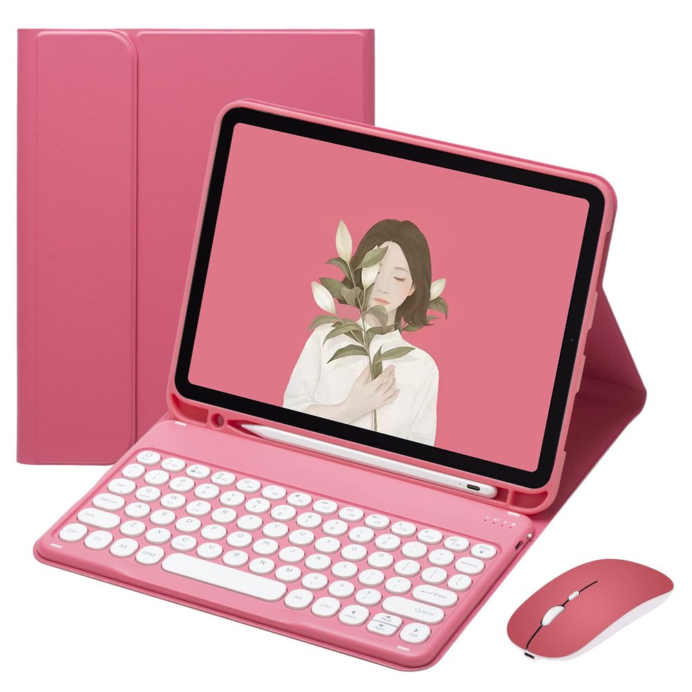 YEEHi Keyboard Case Mouse for iPad mini A17 Pro/iPad mini 6th Generation Color Cute Round Key Wireless Bluetooth Detachable Keyboard Cover with Pencil Holder (Dark Pink)