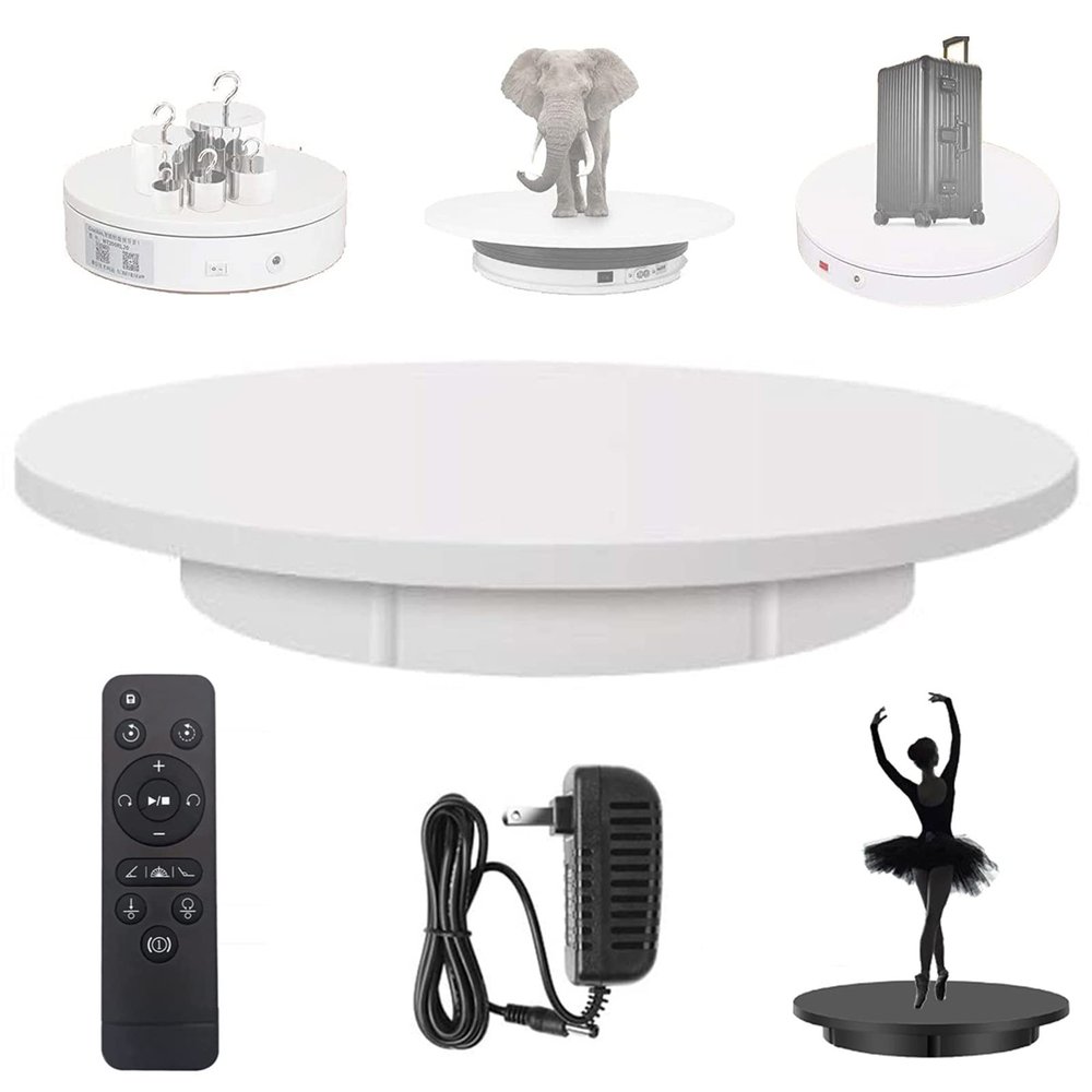 Motorized Rotating Turntable for Photography, 360 Degree Rotating Platform Display Stand for 3D Models, Jewelry and Collectibles, Remote Control Speed,White-42cm