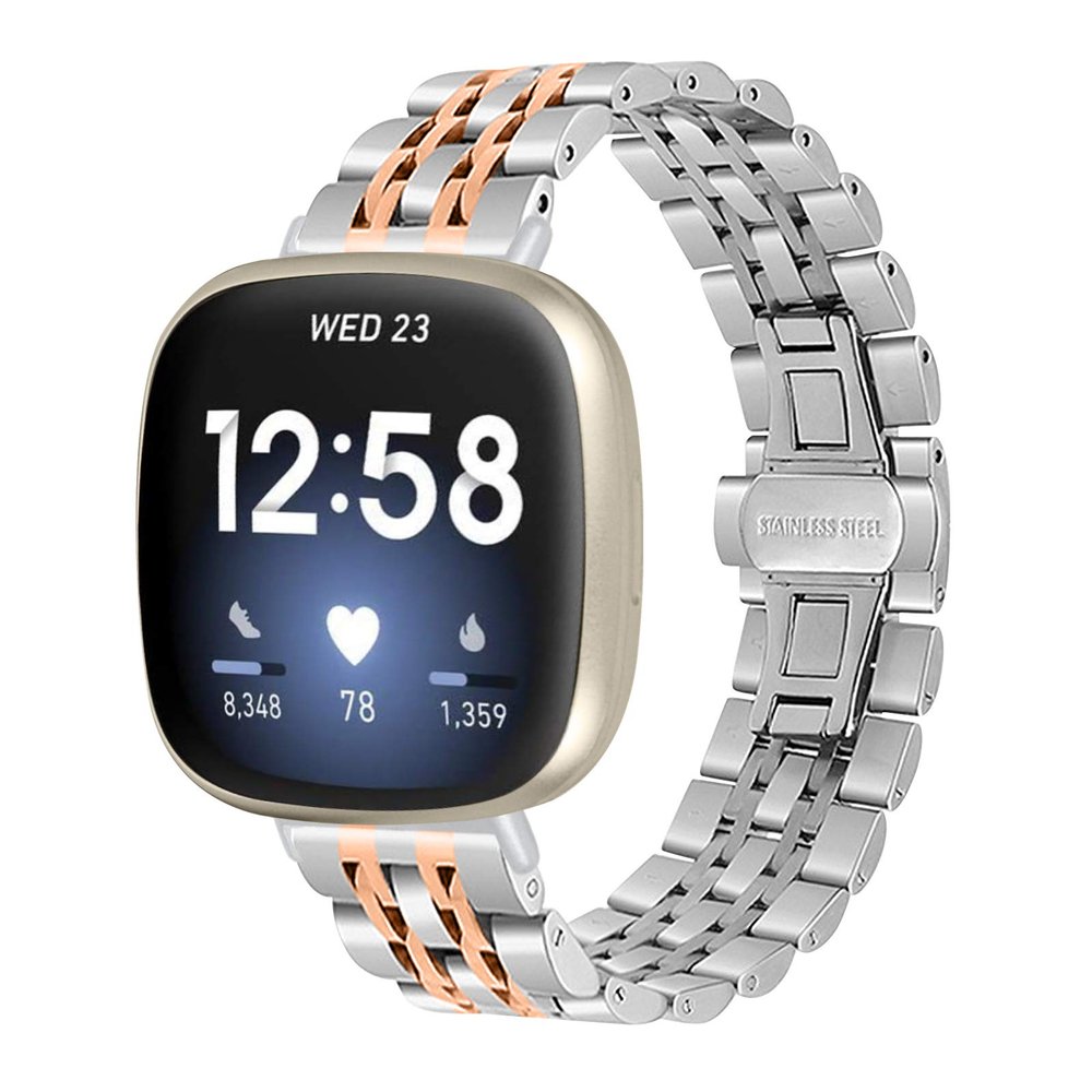 Chofit Compatible with Fitbit Versa 4/Versa 3/Sense 2/Sense Bands Women Men,Stainless Steel Metal Replacement Wrist Band for Fitbit Versa 4 (Silver-rosegold)