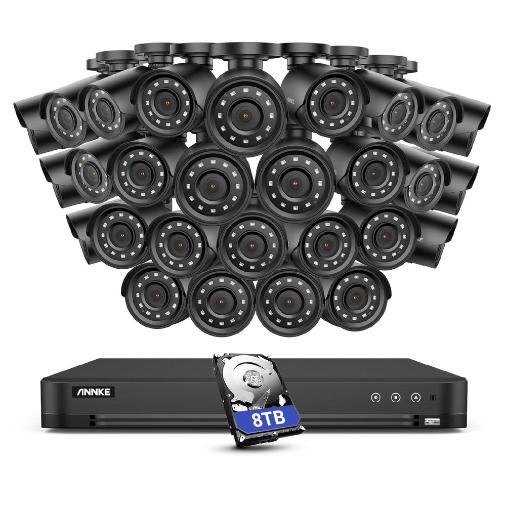 ANNKE 32CH AI Surveillance Camera System with Smart Human/Vehicle Detection, 28 PCs 2MP Wired Outdoor CCTV Security Cameras, 8TB Hard Drive, 100ft IR Night Vision, 24/7 Recording for Business Level