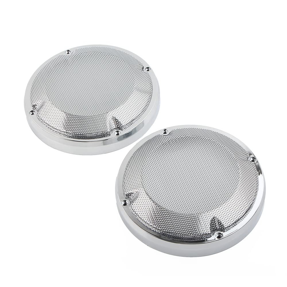 FSFY Motorcycle 6.5" Saddlebag Lid Speaker Grill Cover,Mesh Speaker Grille Cover Trim With Screws for Harley Touring Electra Glibe 83-20,Chrome