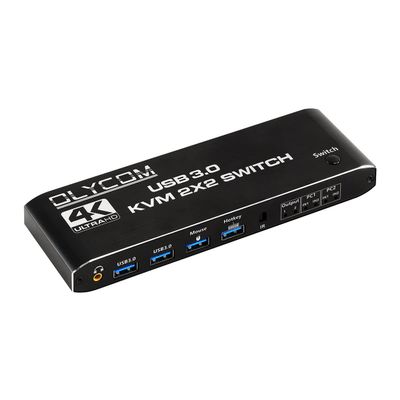HDMI KVM Switch 2 in 2 Out and 4Port USB3.0 4K@60Hz KVM Switcher Support 2 Monitors 2 Computers Dual Display Ports with Remote Control HotKey and Audio