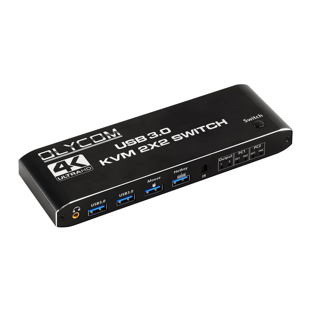 HDMI KVM Switch 2 in 2 Out and 4Port USB3.0 4K@60Hz KVM Switcher Support 2 Monitors 2 Computers Dual Display Ports with Remote Control HotKey and Audio