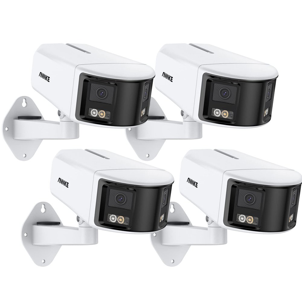 ANNKE FCD600 4 Pack 6MP PoE Security Cameras with Dual-Lens, 180 Ultra-Wide Viewing, 99% Accurate Alerts, Full Color Design, Two Way Talk, Supports Micro SDCard, NAS NVRs Storage