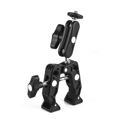 Andoer Multi-Functional Super Clamp Aluminum Alloy with Dual 360 Rotatable Ballhead 1/4 Inch Screw Connection 1/4 Inch & 3/8 Inch Threads 1.5kg Load Bearing