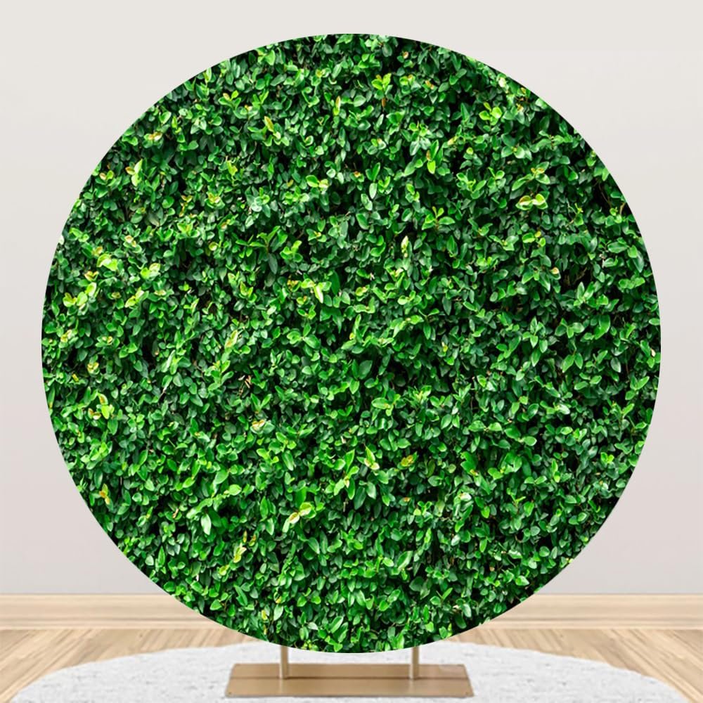 AOFOTO 7.2x7.2ft Green Leaves Round Backdrop Spring Nature Greenery Leaf Grass Wall Photography Background for Wedding Newborn Baby Shower Birthday Party Decorations Photo Studio Props