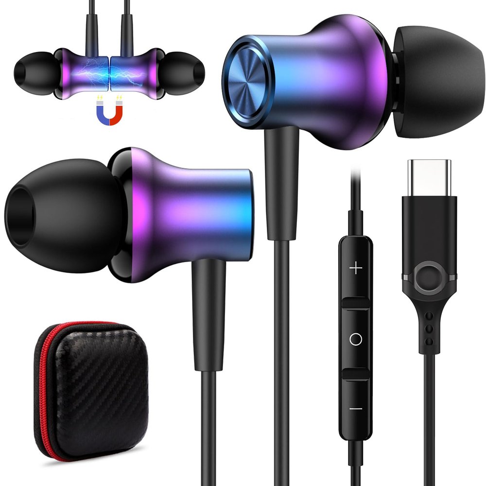COOYA USB C Headphones Wired Earbuds for iPhone 17 16 15 Pro Max Air Purple