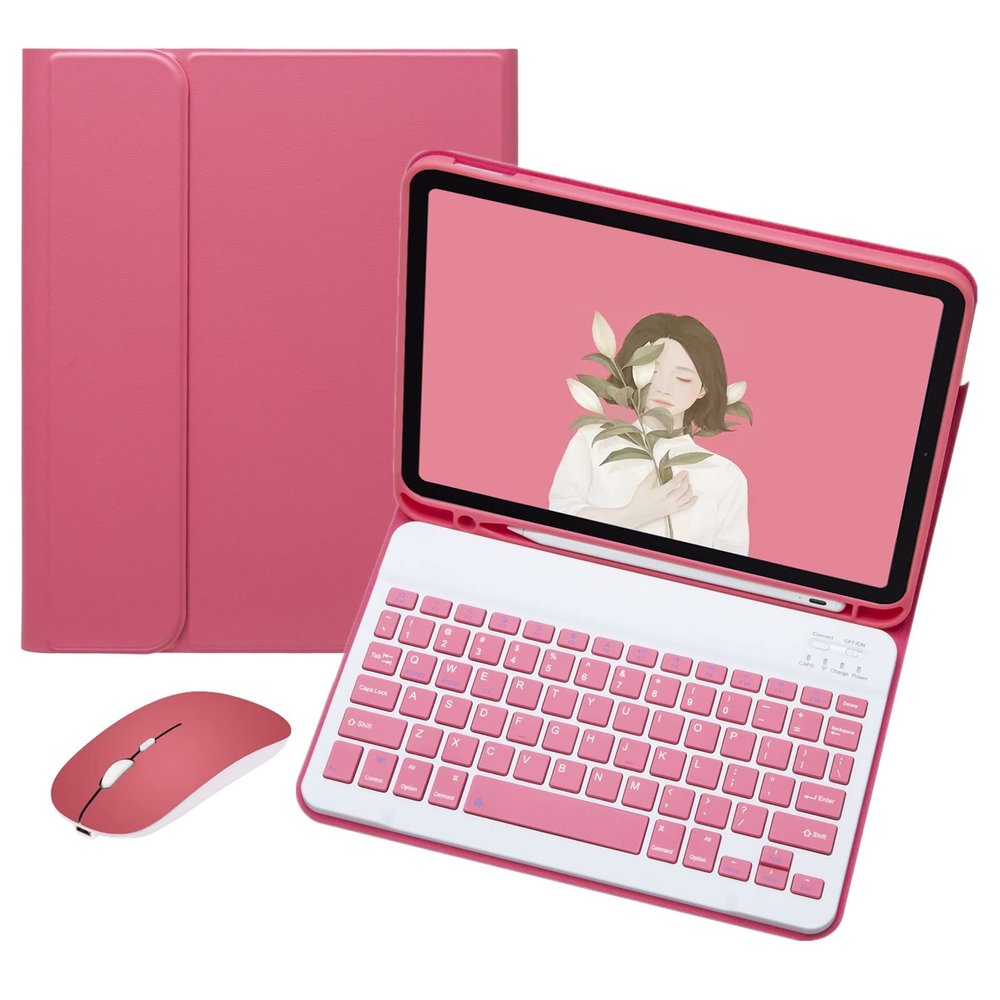 YEEHi iPad mini 5th Generation iPad mini 4 Keyboard Case Mouse Color Keyboard Cute Detachable Removable Bluetooth Keyboard Cover for iPad mini 5 mini 4 (Dark Pink)