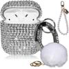 4in1 Bling for AirPod Case Diamonds Cover Set Kit, Luxurious Rhinestone PC for AirPods 2/1 Case Accessories for Women w/Cute Fur Ball Pompom Keychain/Crystal Bracelet/Lobster Clasp Keychain view 1