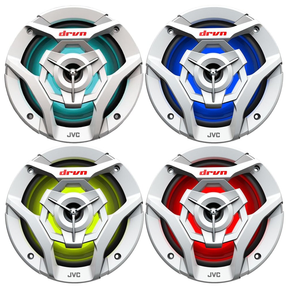 2 Pairs (QTY 4) of JVC CS-DR620MWL 6.5" 260 Watts Peak Power Marine Motorsports 2-Way White Audio Speakers with MultiColor LED Illumination