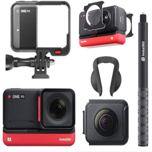 Insta360 ONE RS Twin Edition Waterproof 4K 60fps Action Camera 5.7K 360 Camera Interchangeable Lenses Stabilization 48MP Photo Active HDR with Extendable Selfie Stick and Sticky 360 Lens Guard