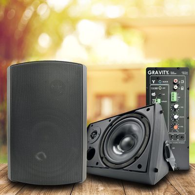 Gravity GWS560P 6.5'' Wireless BT Indoor/Outdoor/Patio Speakers - Pro-Active, Wall Mountable, 150W MAX / 75W RMS w/ 2-Way Full Range Stereo, Built-in Digital Sound Amplifier, Pair, Black Color