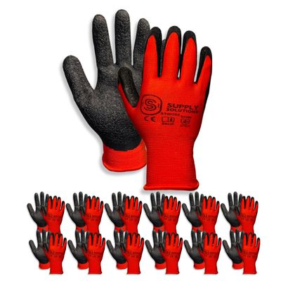 Supply Solutions 13 Gauge Polyester Shell with Latex Crinkle Palm Dipped Safety Work Gloves for Landscaping, Warehouse, Construction, Gardening, and Agriculture, for Men and Women - 12 Pairs - Medium