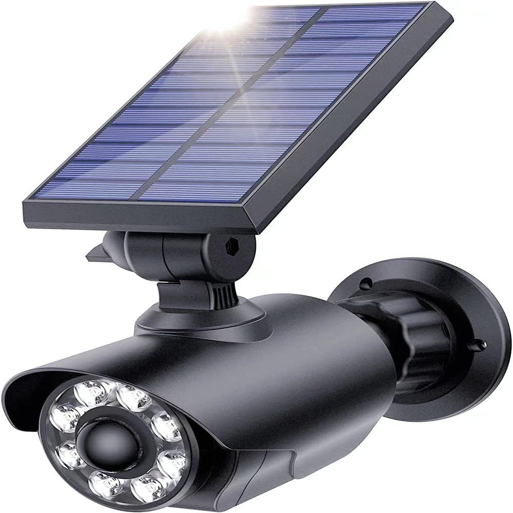 JIAXIZ Solar Security Lights Outdoor Motion Sensor, Dummy Camera Light IP66 Waterproof for Yard Garden Garage Illumination and Protection Black