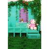 10x12ft Spring Garden Green Grass Floor Backdrop,Green Wood Door Colorful Flower Wall Green Leaves Nature Scenery Photography Background A Vibrant Garden Backdrop view 3